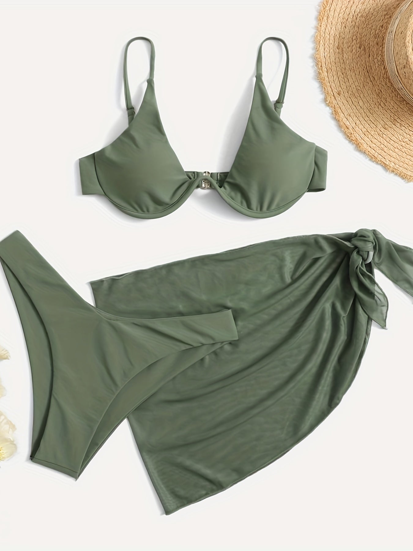 Mesh Tie Side Cover Up Solid Bikini Set