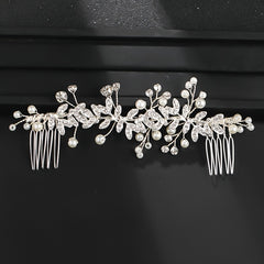 Crystal Faux Pearl Leaf Bridal Hair Comb - Wedding Hair Accessories