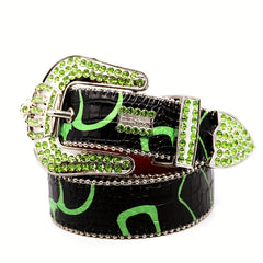 Green Crown Rhinestone Men's Belt Punk Style