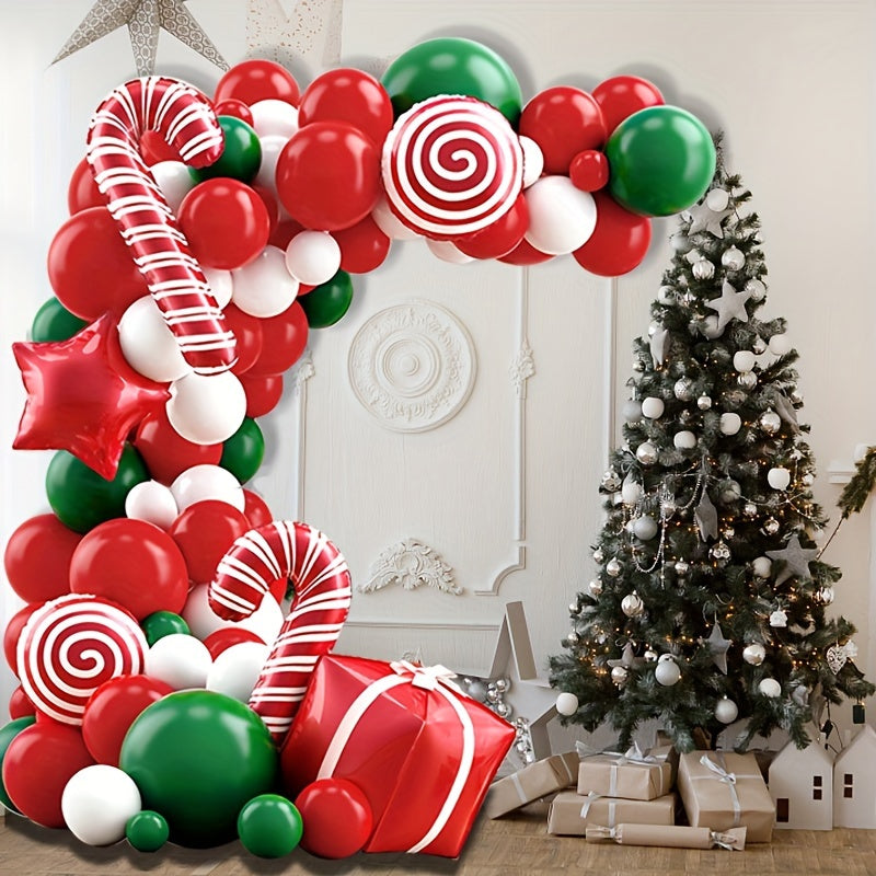123pcs Red & Green Candy Cane Xmas Balloon Set w/ Accessories for Home Decor