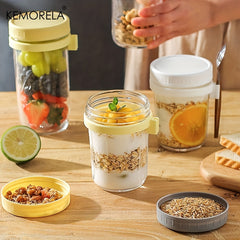 Portable Overnight Oat Cup with Spoon & Mason Jar Lid
