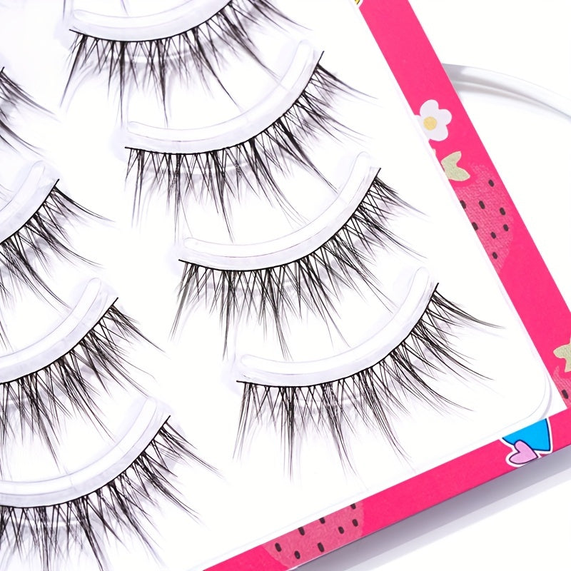 5 Pairs Fairy Tip Tail Cross False Eyelashes Natural Look Reusable Thick Long