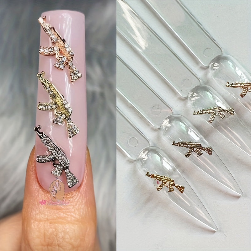 40pcs 3D Alloy Gun Shaped Rhinestone Nail Art Jewelry
