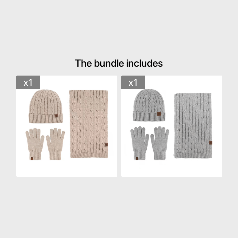 Alpaca Fleece Knitted Hat Scarf Gloves Set for Men Women