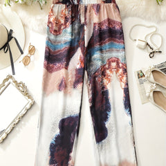 Women's Plus Marble Print High Rise Straight Leg Trousers