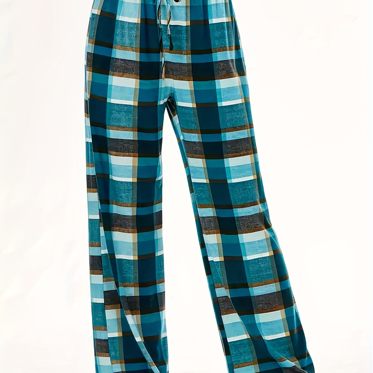 Women's Plus Plaid Print Wide Leg Pants