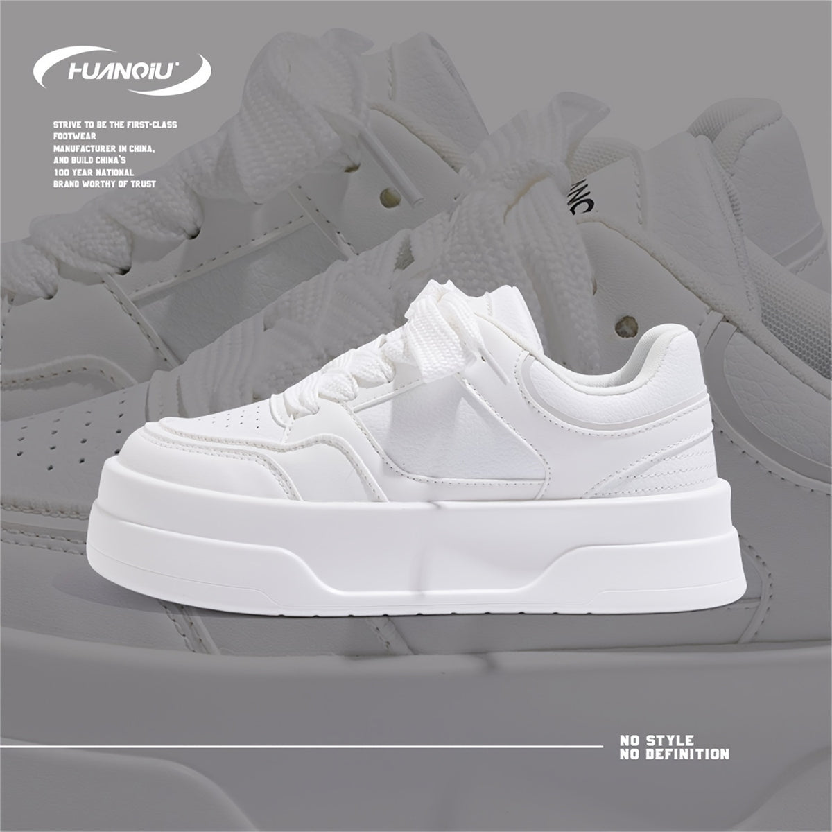 HUANQIU Lace-up Non-slip Skate Shoes Thick Sole Casual Walking Shoes
