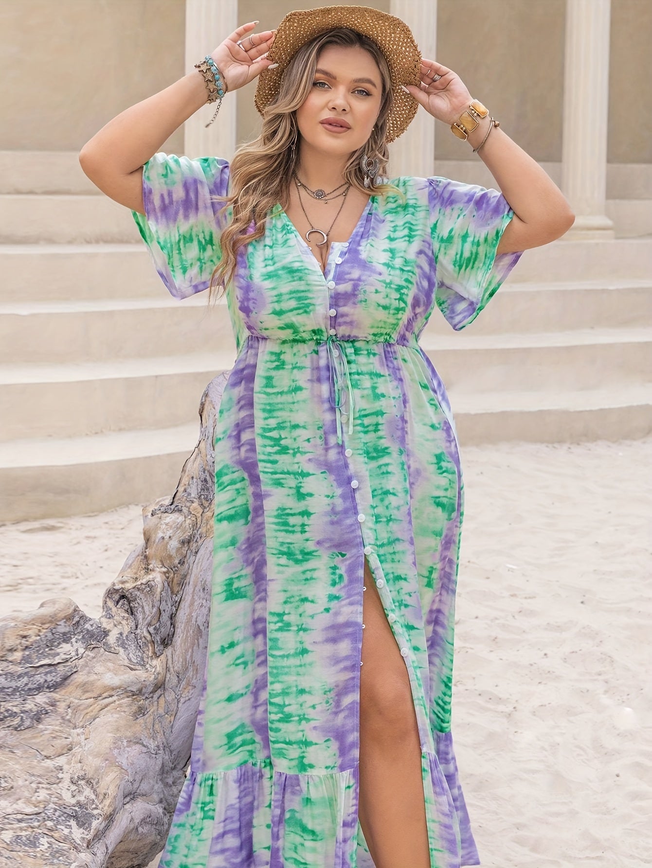  Tie Dye V Neck Maxi Dress