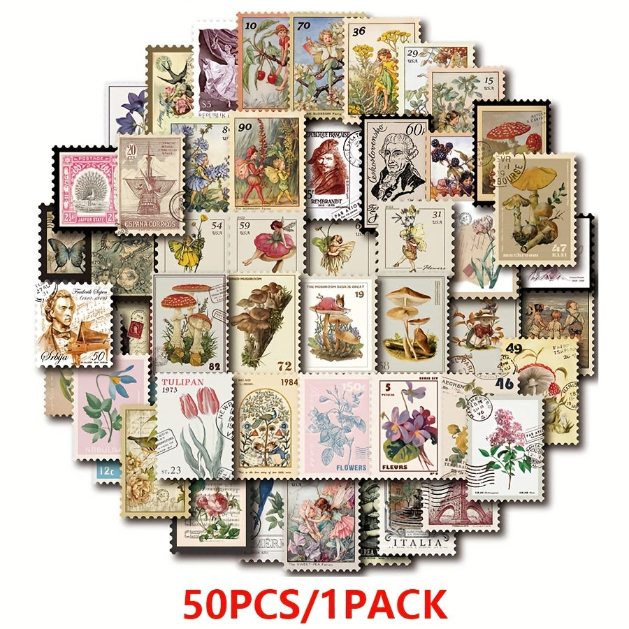50 Retro Account Stickers Diary Decoration Plant Stickers 1 Pack
