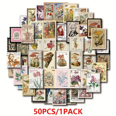 50 Retro Account Stickers Diary Decoration Plant Stickers 1 Pack