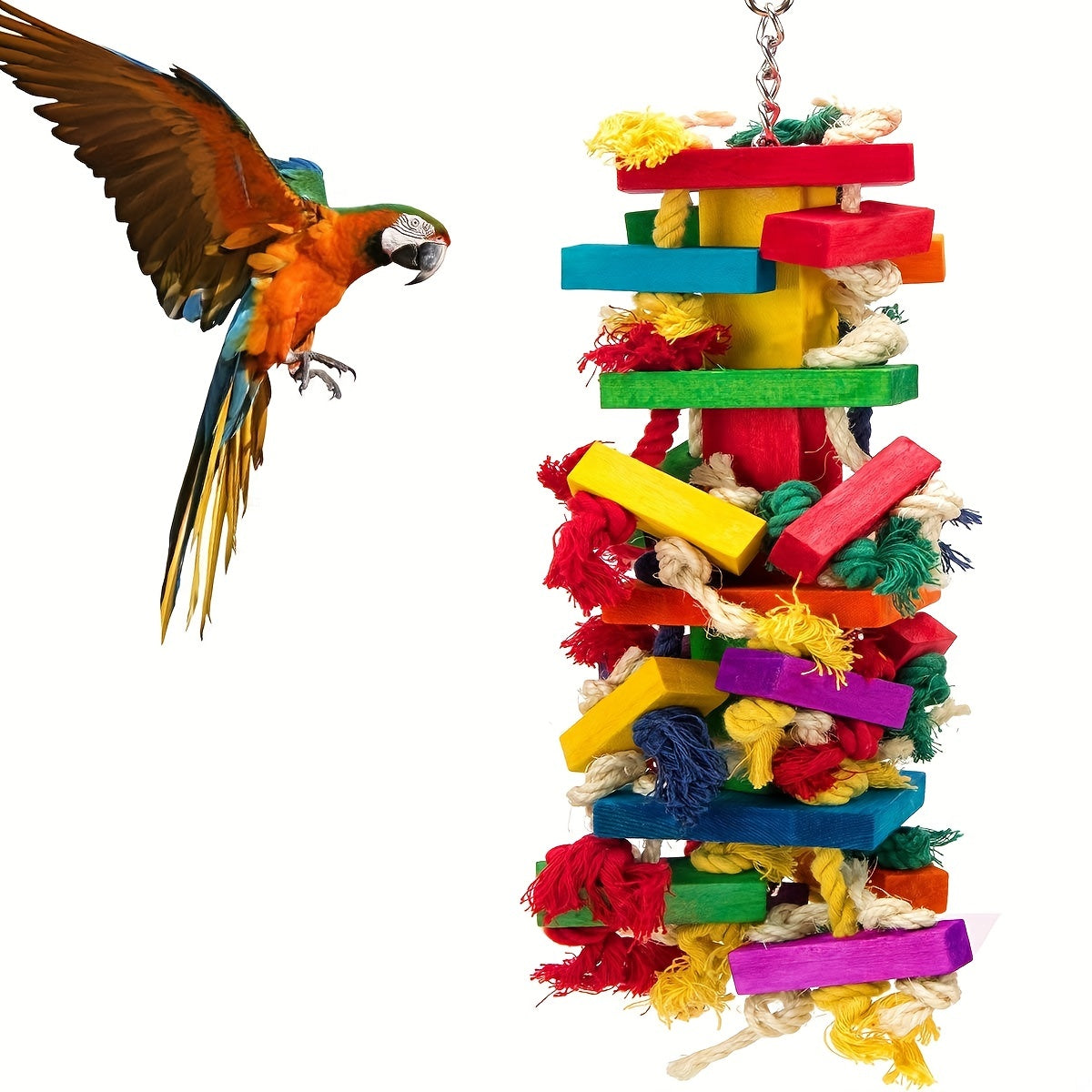 Colorful Wooden Parrot Chewing Toys for Bird Cage Biting