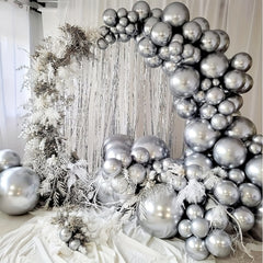 129pcs Silvery Metallic Balloons Kit for Party Graduation Wedding Holiday