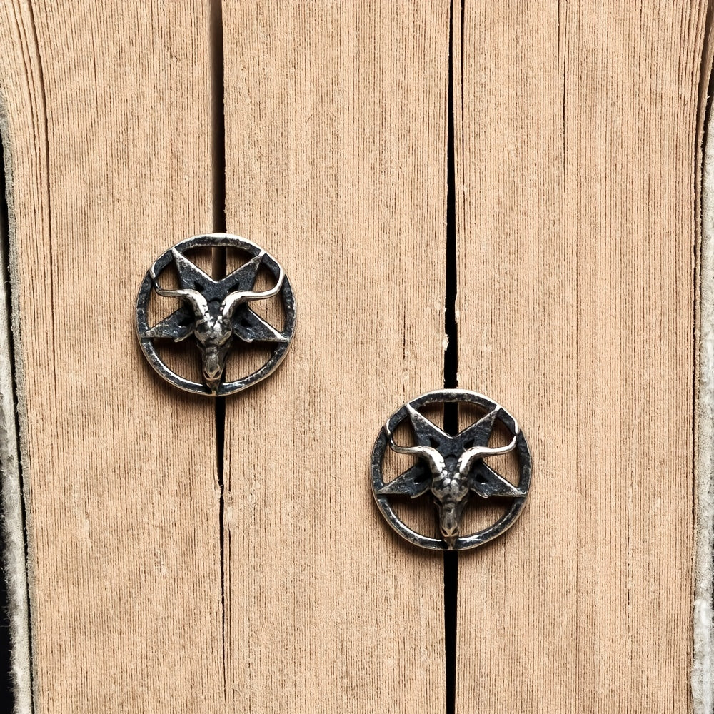 Vintage Gothic Satan Sheep Head Star Stud Earrings