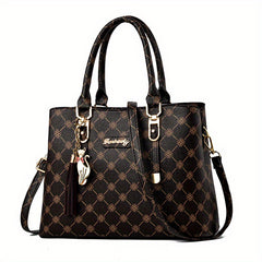 Vintage Print Tote Bag Zipper Shoulder Satchel Bag