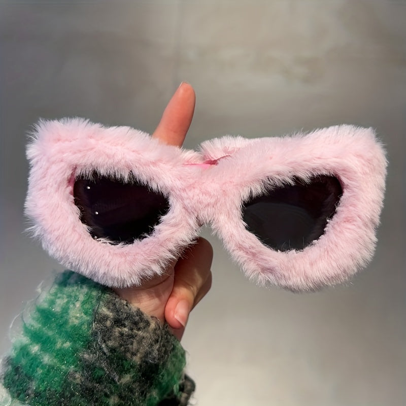 Fuzzy Cat Eye Sunglasses For Women Men Y2K Plush Club
