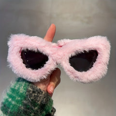 Fuzzy Cat Eye Sunglasses For Women Men Y2K Plush Club