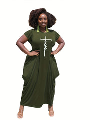 Women's Plus Letter Print Long Sleeve Round Neck Casual Dress