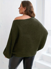  Off Shoulder Batwing Solid Sweater Women's Plus Casual