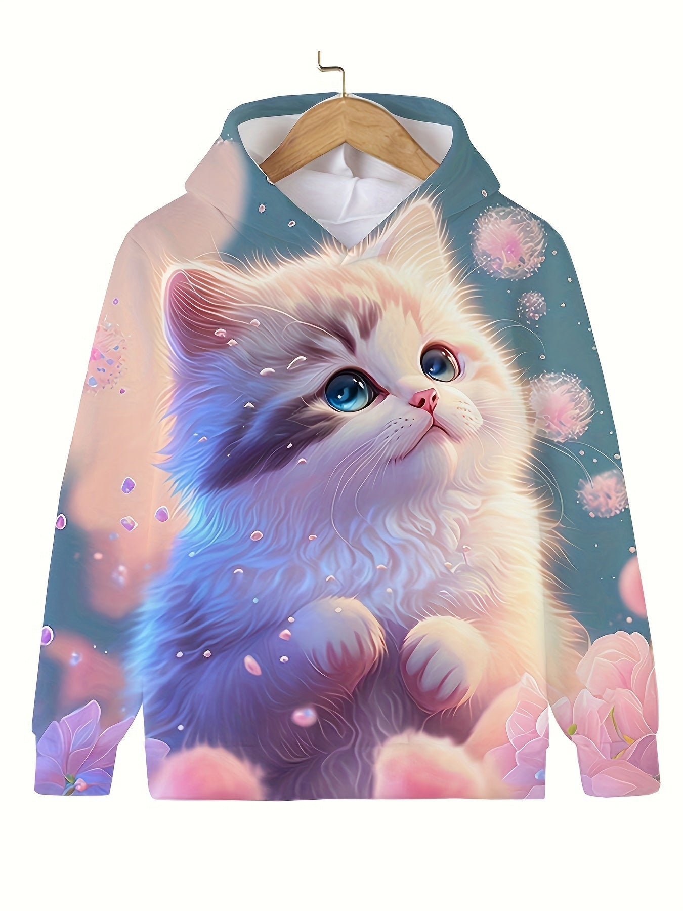 Girls 3D Kitty In Space Hooded Sweatshirt Pullover