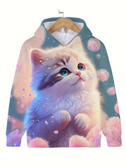 Girls 3D Kitty In Space Hooded Sweatshirt Pullover