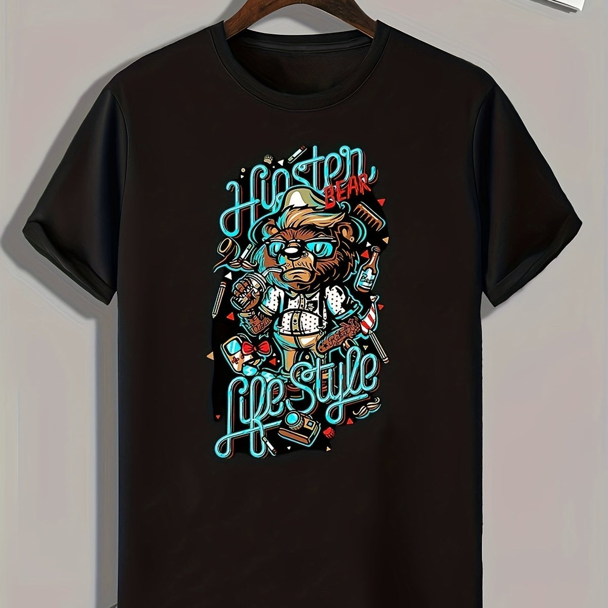 Bear Life Style Print Men's Graphic T shirt Casual Comfy Tees For Summer