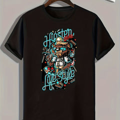 Bear Life Style Print Men's Graphic T shirt Casual Comfy Tees For Summer