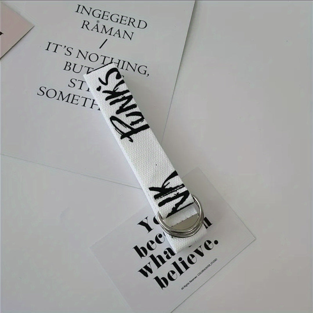 Men's Letter Canvas Double Ring Buckle Belt