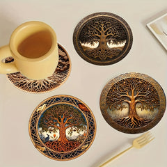 Wooden Coaster Set Tree of Life Drink Mats Home Office Decor