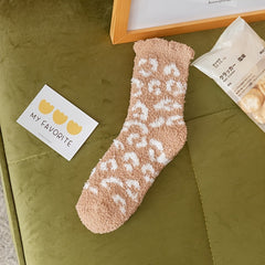 Leopard Fuzzy Socks Comfy Warm Tube Stockings