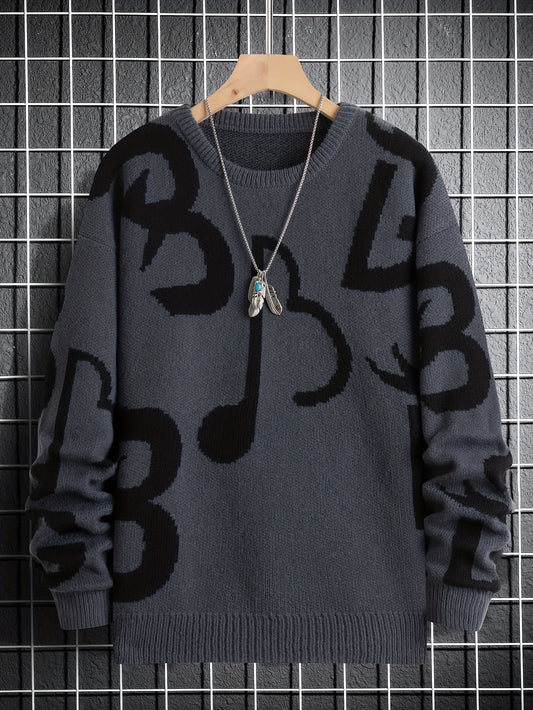 Men's Music Notes Pattern Casual Sweater