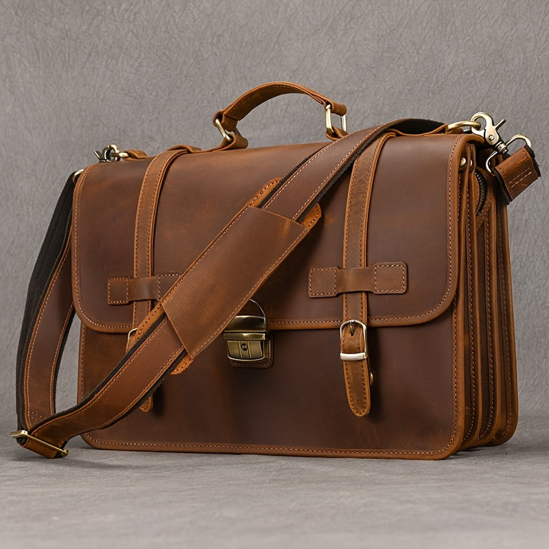 Men's Leather Laptop Messenger Bag Briefcase
