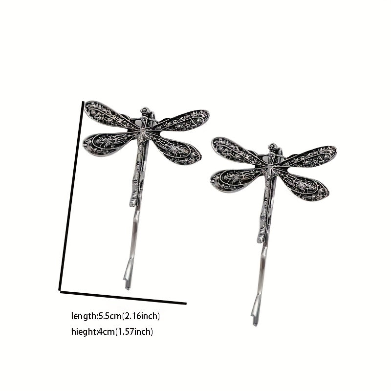 2pcs Vintage Silver Dragonfly Hairpins Bridal Hair Accessories