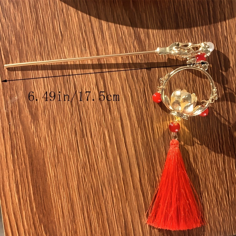 Vintage Hair Pin With Lotus Lantern Tassel Retro Style Palace Hairpin