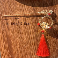 Vintage Hair Pin With Lotus Lantern Tassel Retro Style Palace Hairpin