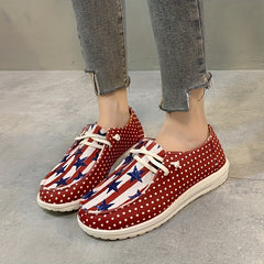 Women's Star & Striped Canvas Shoes Lace Up Lightweight Independence Shoes