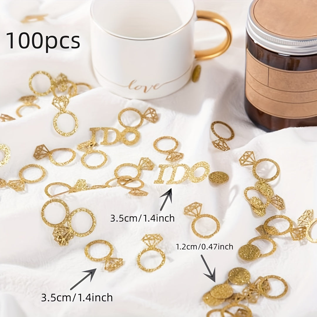 100pcs Mixed Golden Wedding Table Confetti Sparkly Paper Diamond Ring Confetti