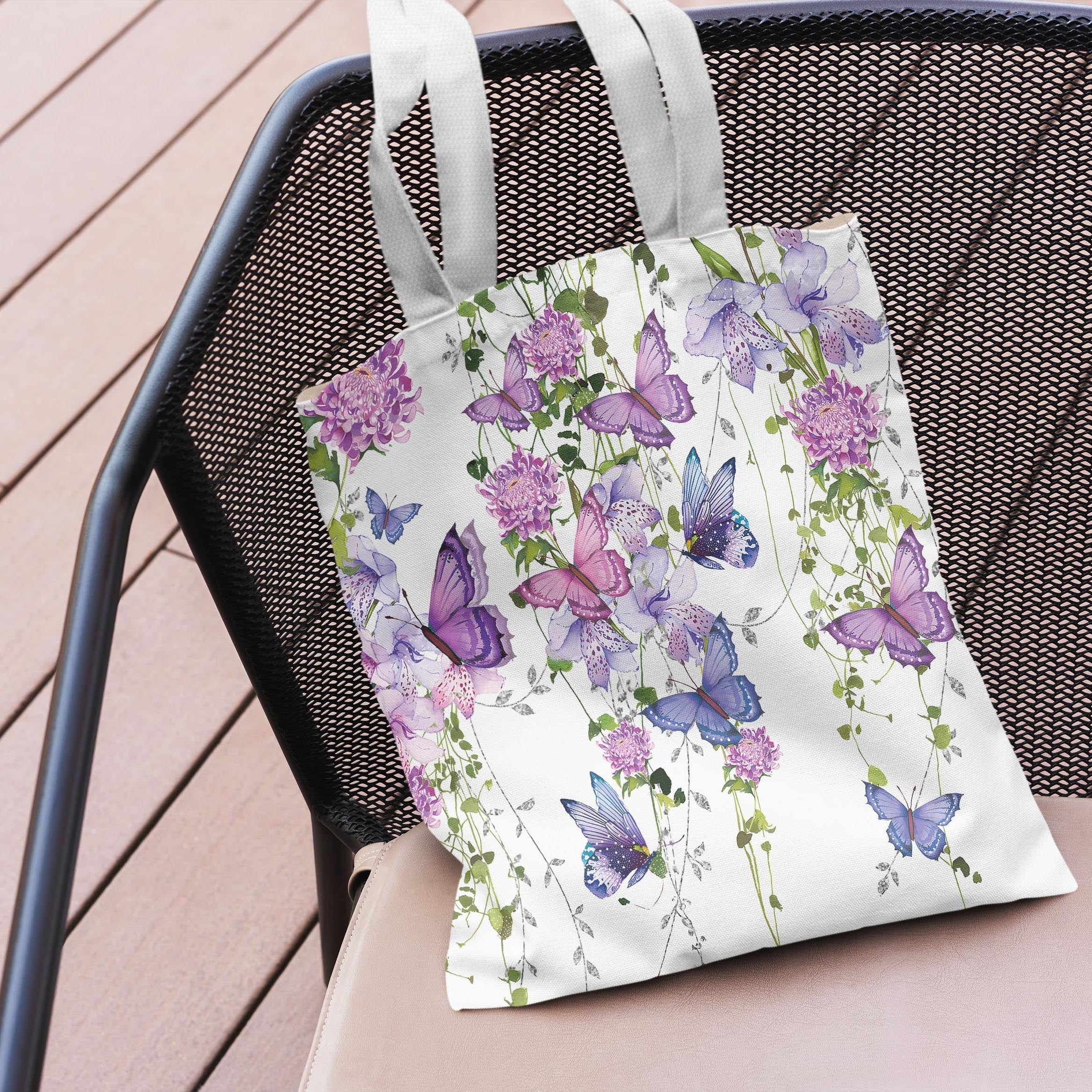 Colorful Butterfly Print Canvas Tote Bag for Daily Shopping