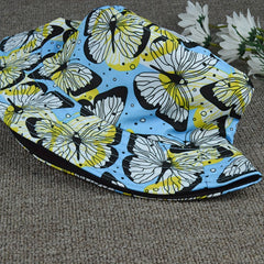 Yellow Butterfly Print Bucket Hat Sun Protection Sunshade Hat