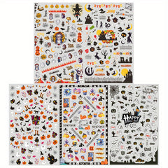 3D Halloween Nail Art Stickers Pumpkin Ghost Bat Witch Designs Self Adhesive Nai