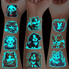 Glow in the Dark Animal Temporary Tattoos - Set of 13 Luminous Party Stickers