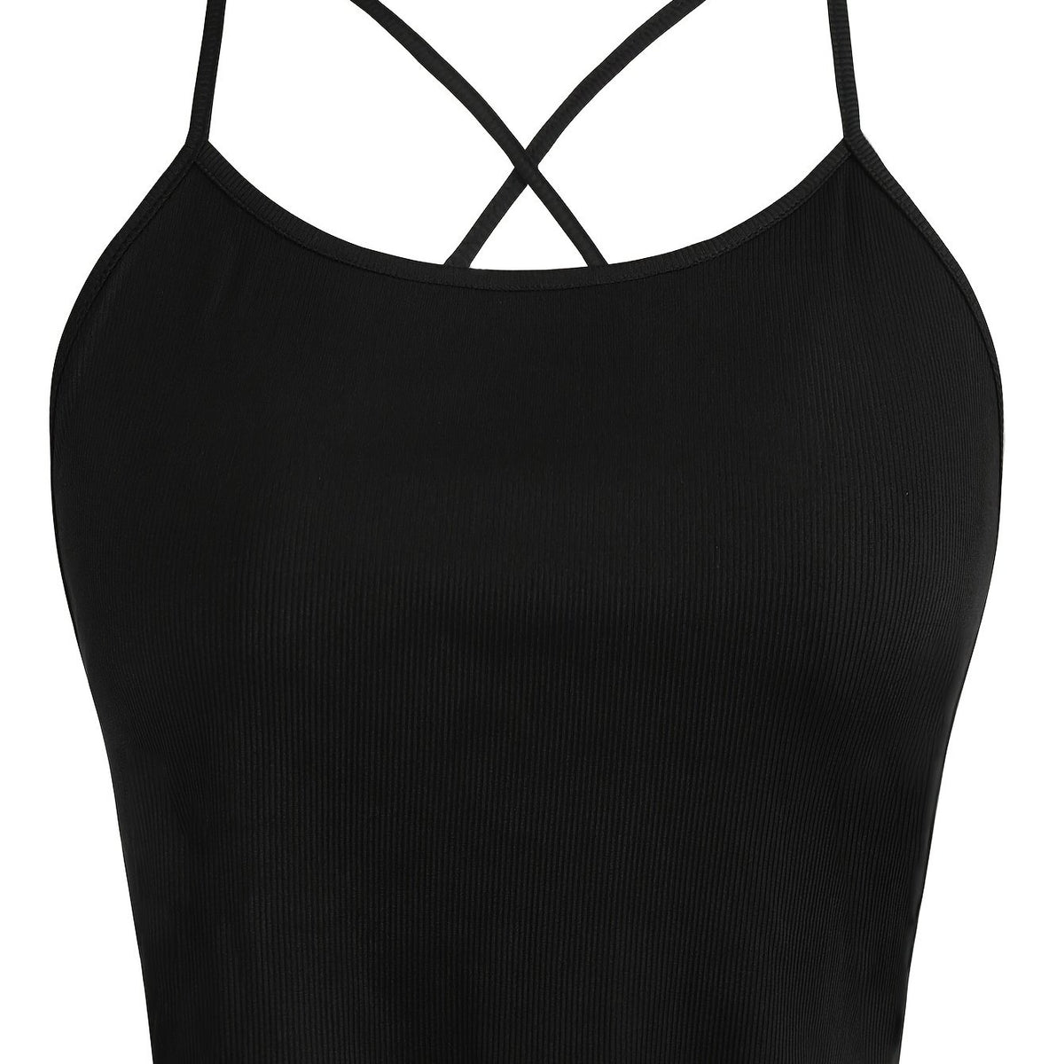  Solid Ribbed Cut Out Criss Cross Back Cami Top