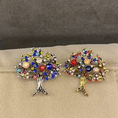 Multicolor Rhinestone Tree Brooch - Christmas Tree Party Office Casual Pins