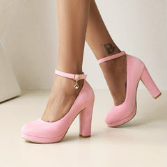 Suede Block Heel Buckle Strap Pumps Wedding Heels