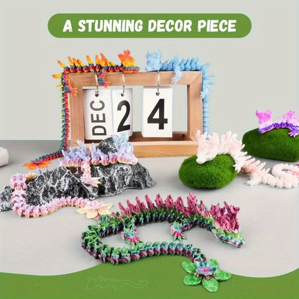 Articulated 3D Printed Dragon Statue Gradient Relief Style Dynamic Decor