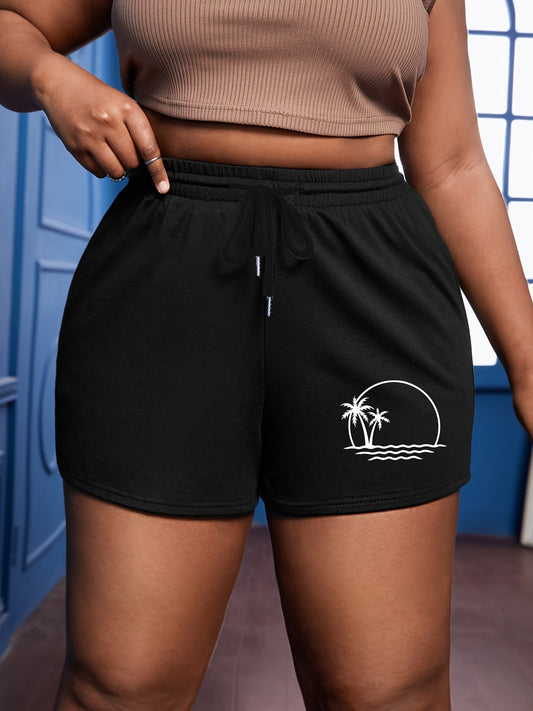  Beach Print Drawstring Shorts