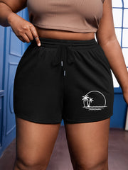 Beach Print Drawstring Shorts