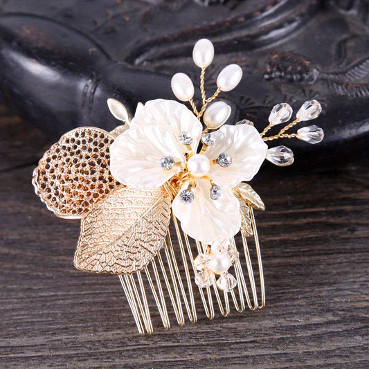 Girls' Golden Flower Hair Comb with Diamonds