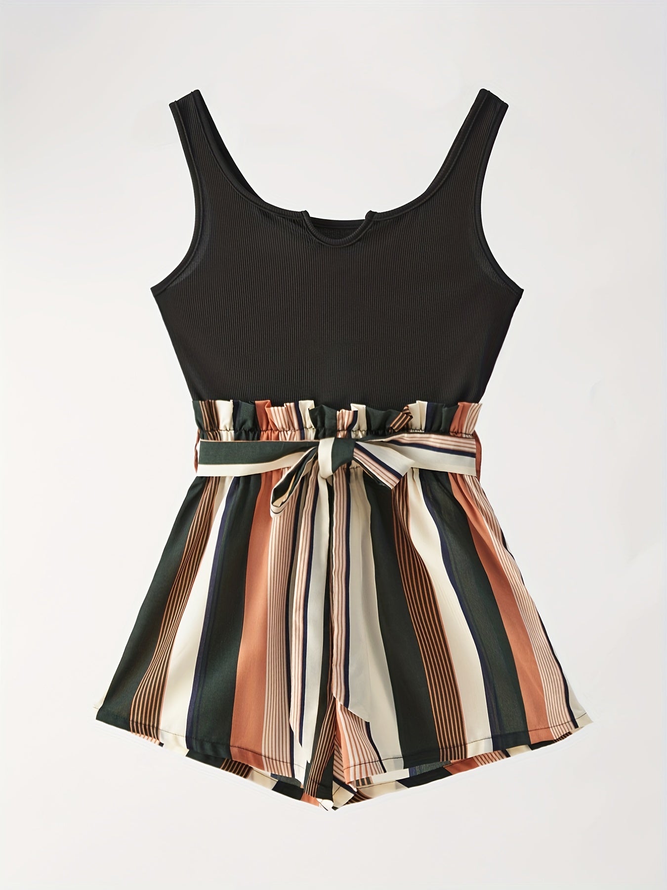 Striped Splicing Jumpsuit Casual Sleeveless Cami Short Length Jumpsuit