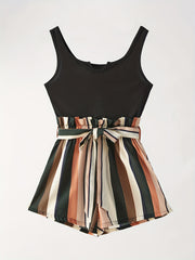 Striped Splicing Jumpsuit Casual Sleeveless Cami Short Length Jumpsuit