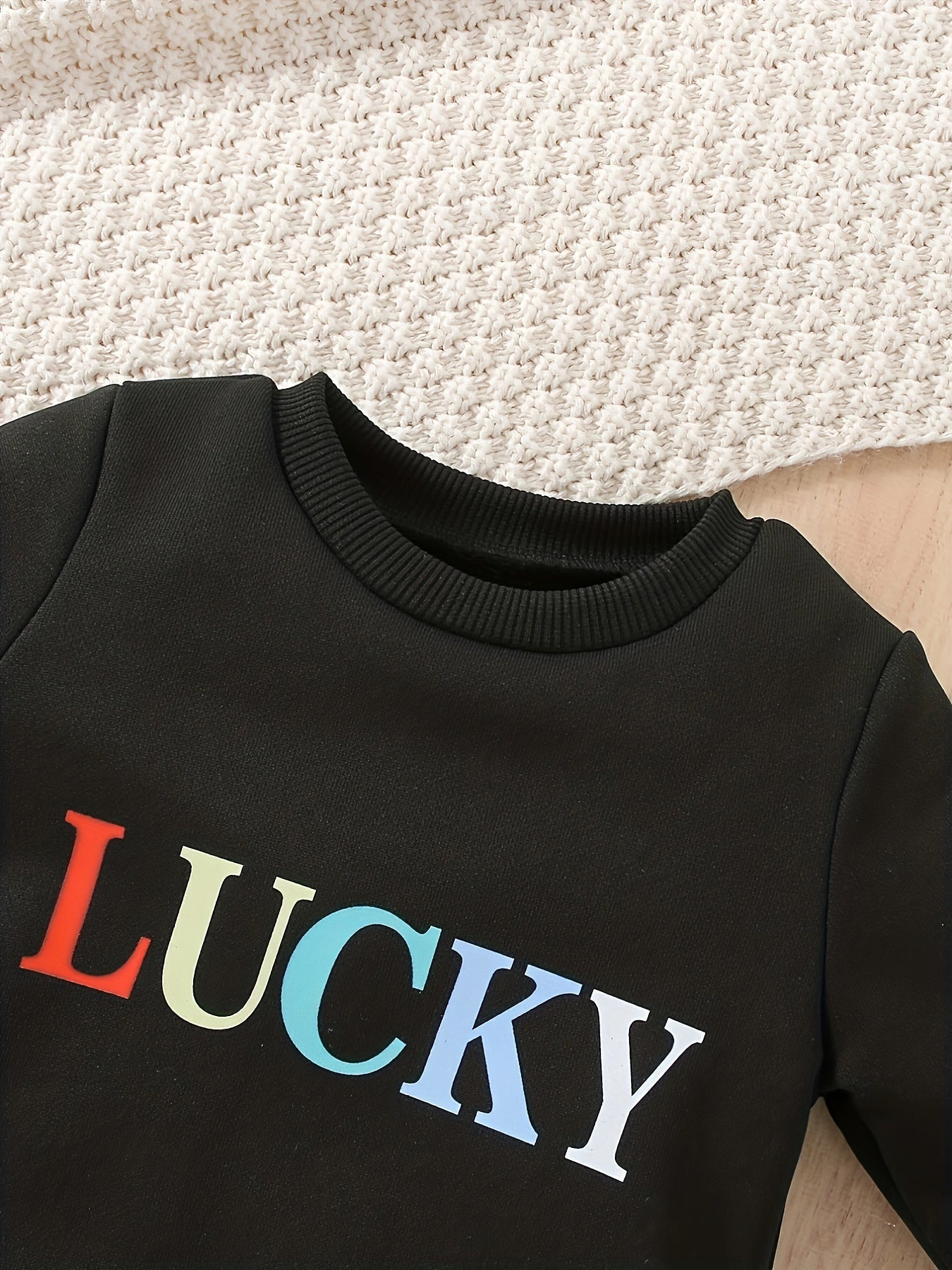 Baby Boy's LUCKY Print Outfit 2pcs Sweatshirt & Cargo Pants Set Infant's Clothes